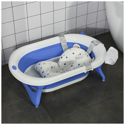 Vaschetta Bagnetto Pieghevole Per Bambini 0-3 Anni Con Indicatore Di Temperatura E Cuscino, 81.5x50.5x23.5 Cm, Blu - Foto 2