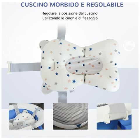 Vaschetta Bagnetto Pieghevole Per Bambini 0-3 Anni Con Indicatore Di Temperatura E Cuscino, 81.5x50.5x23.5 Cm, Blu - Foto 6