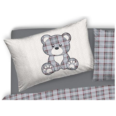 Copripiumino Sacco Piumone Pensieri Delicati 100% Cotone Orsetto Tartan Singolo Grigio - Foto 5