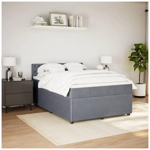 Giroletto A Molle Con Materasso Grigio Scuro 140x200 Cm Velluto - Foto 3