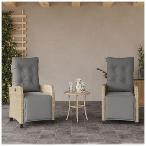 Sedie da Giardino Reclinabili 2 pz con Poggiapiedi Polyrattan - Foto 10