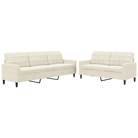 Set Di Divani 2 Pz Con Cuscini Crema In Velluto - Foto 1