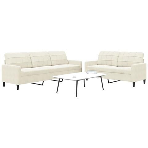 Set Di Divani 2 Pz Con Cuscini Crema In Velluto - Foto 8