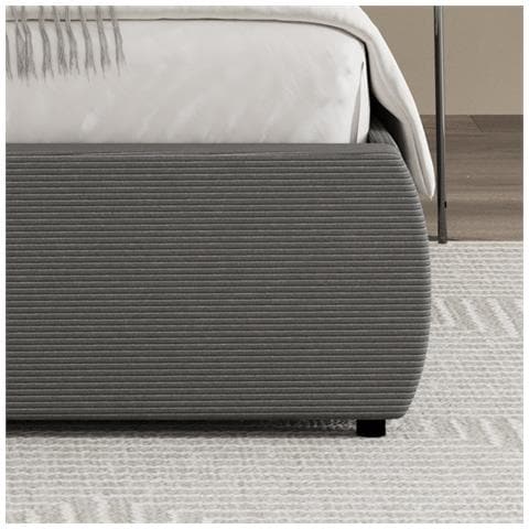 Plano Letto A Cassettiera 140x190cm Design Arrotondato Velluto A Coste Grigio - Foto 5