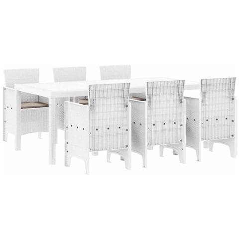 Set da Pranzo da Giardino 7 Pezzi con Cuscini Bianco Polyrattan - Foto 1
