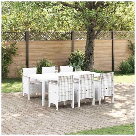 Set da Pranzo da Giardino 7 Pezzi con Cuscini Bianco Polyrattan - Foto 2