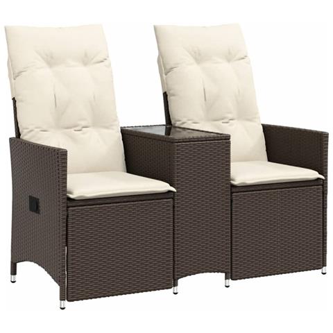 Divano Giardino Reclinabile 2 Posti Tavolino Marrone Polyrattan - Foto 1
