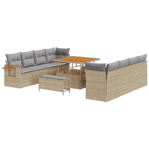 Set Divano da Giardino 11 Pezzi con Cuscini Beige Polyrattan Acacia, Set da Pranzo da Giardino 3 Pezzi con Cuscini Beige Polyrattan Acacia - Foto 1