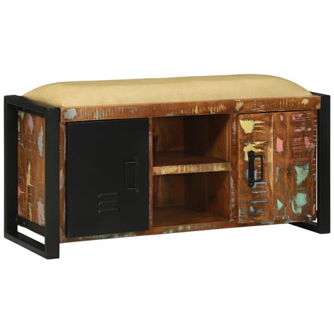 Panchina Cabinet Multicolore 100x35x50 cm Legno Massello di Recupero - Foto 1