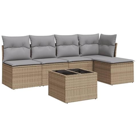 Set Divano da Giardino 6 pz con Cuscini Beige in Polyrattan - Foto 1