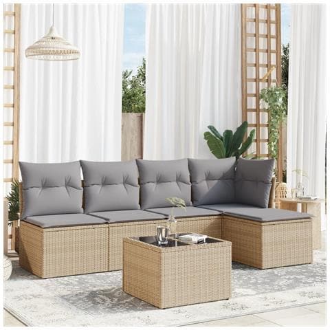 Set Divano da Giardino 6 pz con Cuscini Beige in Polyrattan - Foto 2