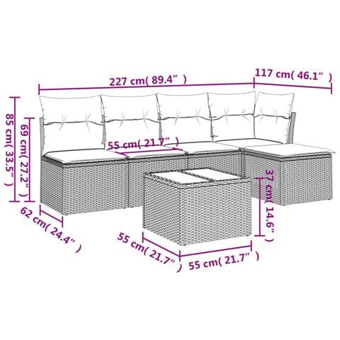 Set Divano da Giardino 6 pz con Cuscini Beige in Polyrattan - Foto 3