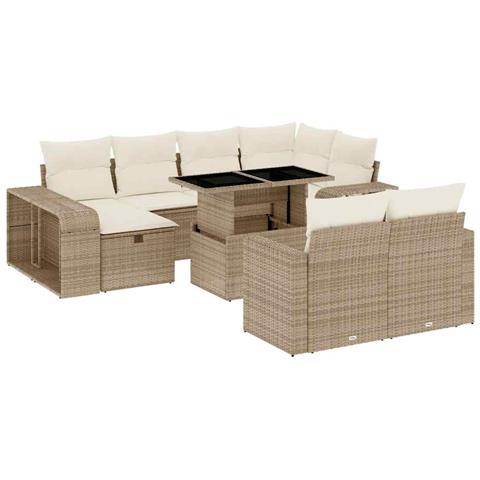 Set Divani da Giardino 11 pz con Cuscini Beige in Polyrattan - Foto 1
