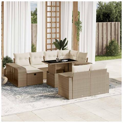 Set Divani da Giardino 11 pz con Cuscini Beige in Polyrattan - Foto 2