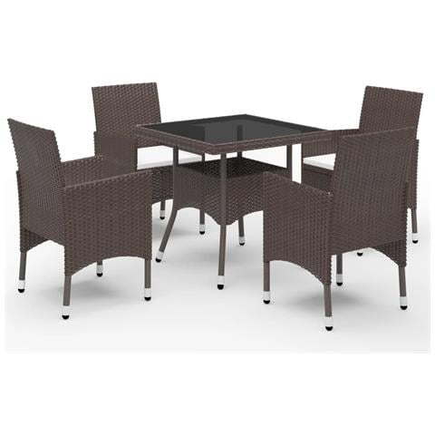 Set Pranzo da Giardino 5pz Polyrattan e Vetro Temperato Marrone - Foto 1