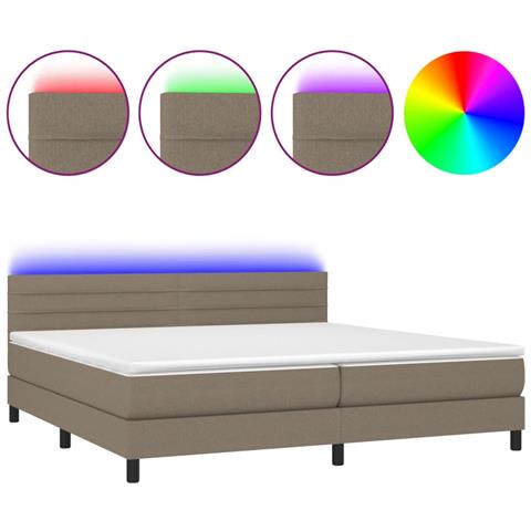 Letto a Molle Materasso e LED tortora 200x200cm in Tessuto - Foto 1