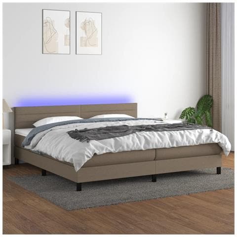 Letto a Molle Materasso e LED tortora 200x200cm in Tessuto - Foto 2