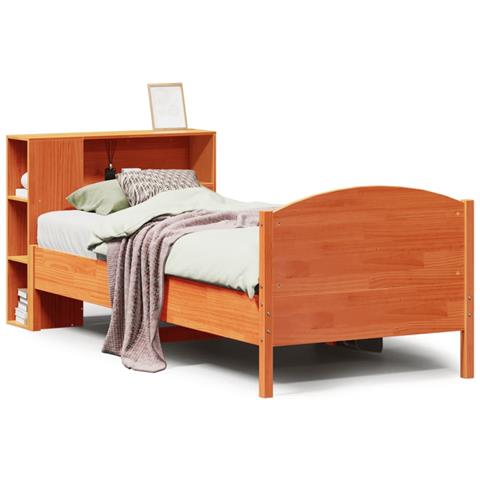 Letto Libreria senza Materasso Marrone Cera 100x200 cm in Pino - Foto 1