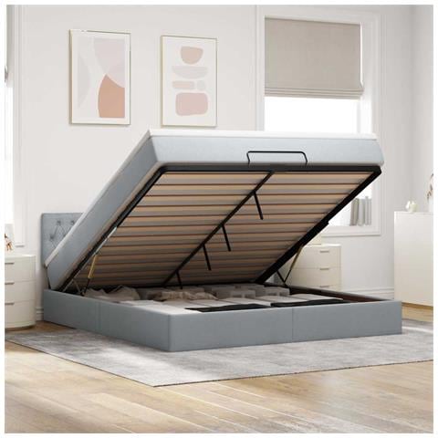 Pouf Letto con Materasso Grigio Chiaro 160x200 cm in Tessuto - Foto 2