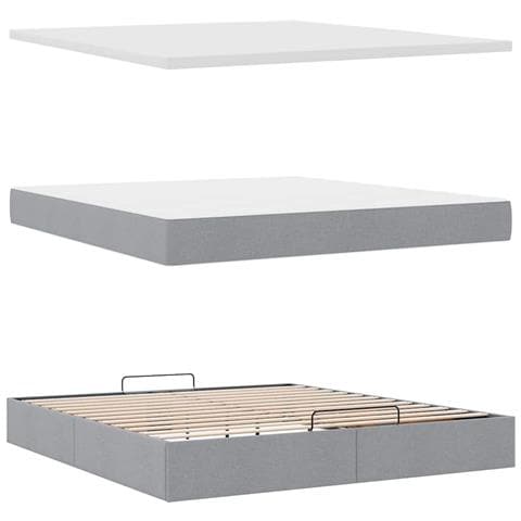 Pouf Letto con Materasso Grigio Chiaro 160x200 cm in Tessuto - Foto 9