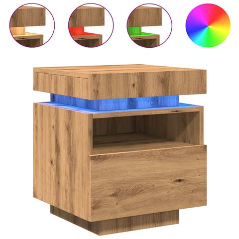 Comodini con Luci LED 2pz Rovere Artigianale 40x39x48,5 cm - Foto 1