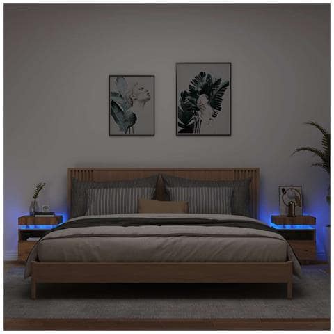 Comodini con Luci LED 2pz Rovere Artigianale 40x39x48,5 cm - Foto 2