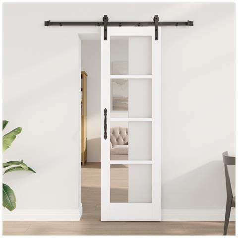 Porta Scorrevole con Set di Ferramenta 'ORKDAL'Bianca 61x198.5 cm, Porta Interna con Vetro 'ORKDAL'Bianca 61x198.5x4 cm - Foto 2