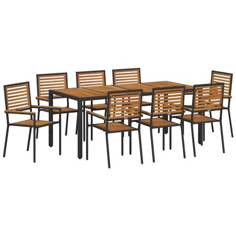 Set da Pranzo per Giardino 9 pcs Nero 190 x 90 x 75 cm - Foto 1