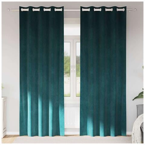 Tende con tende 2 pcs Verde scuro 140 x 245 cm Velluto - Foto 1