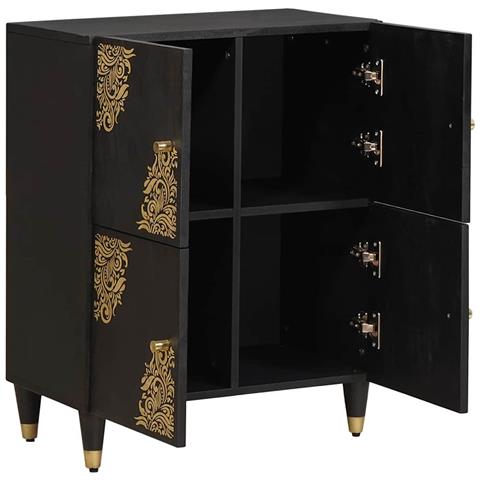 Credenza con porta Nero 60 x 33 x 75 cm Legno di mango massello - Foto 2