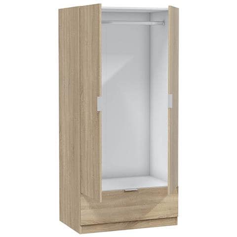 Armadio Camera Da Letto Budoia - Guardaroba 2 Ante Un Cassetto, 80x170h Cm Marrone Rovere - Foto 2