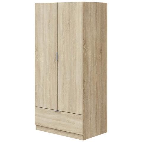 Armadio Camera Da Letto Budoia - Guardaroba 2 Ante Un Cassetto, 80x170h Cm Marrone Rovere - Foto 1