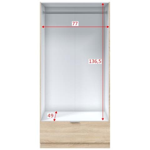 Armadio Camera Da Letto Budoia - Guardaroba 2 Ante Un Cassetto, 80x170h Cm Marrone Rovere - Foto 8