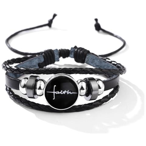 Bracciale In Pelle Nera Con Fibbia In Vetro Faith - Foto 1