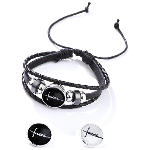 Bracciale In Pelle Nera Con Fibbia In Vetro Faith - Foto 2