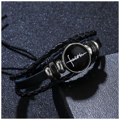 Bracciale In Pelle Nera Con Fibbia In Vetro Faith - Foto 4