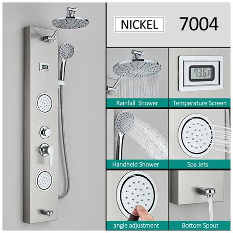 Pannello doccia Blackswan, modello M7004 nichelato con soffione, display digitale, bocca di erogazione e funzioni SPA, dimensioni 111 cm - Foto 2