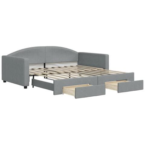 Divano Letto Estraibile Cassetti Grigio Chiaro 100x190 Tessuto - Foto 1