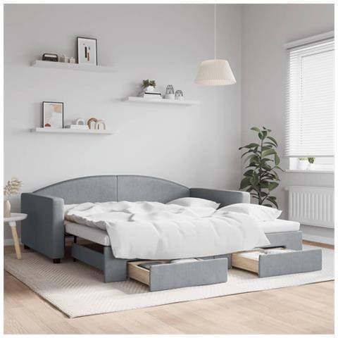 Divano Letto Estraibile Cassetti Grigio Chiaro 100x190 Tessuto - Foto 2