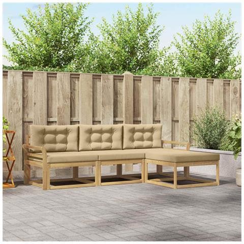Set di divani da esterno 4 pcs Bianco e Beige Poliestere - Foto 2