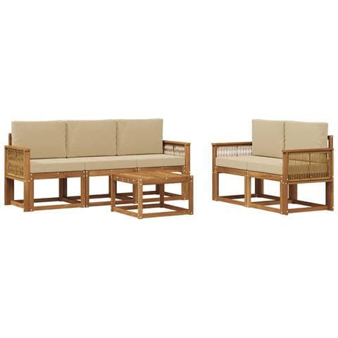 Set di divani da esterno 6 pcs Naturale e Beige Poliestere - Foto 1
