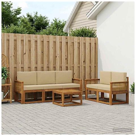 Set di divani da esterno 6 pcs Naturale e Beige Poliestere - Foto 2