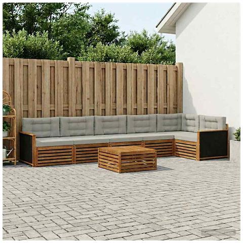 Set di divani da esterno 7 pcs Naturale e Grigio Chiaro - Foto 2