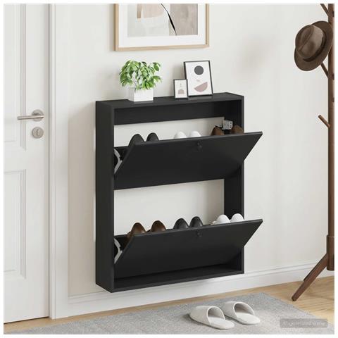 Mobiletto per Scarpe da Muro BREDA 71 x 17 x 86 cm Nero - Foto 2