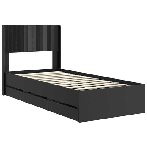 Struttura del letto con stoccaggio e testata Nero 100 x 200 cm - Foto 2