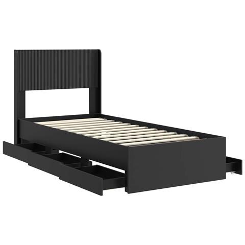 Struttura del letto con stoccaggio e testata Nero 100 x 200 cm - Foto 10