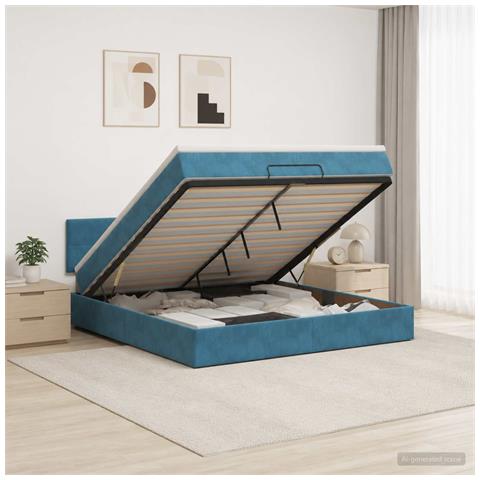 Letto ottomano con materasso Blu Scuro 160 x 200 cm Velluto - Foto 2