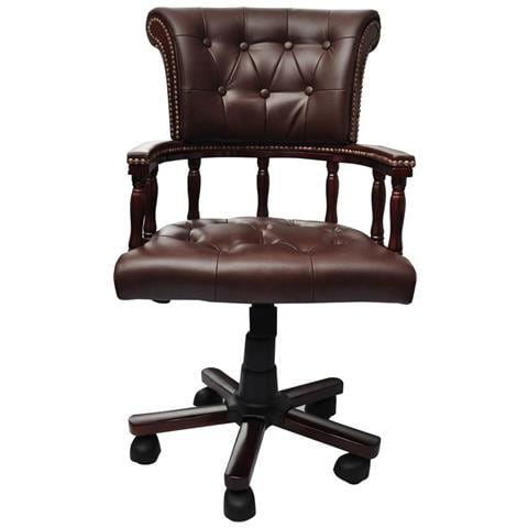 Poltrona Ufficio Chesterfield Direzionabile Pelle Caffé - Foto 1