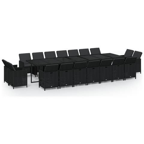 Set Da Pranzo Per Giardino 19 Pz Con Cuscini In Polyrattan Nero - Foto 1