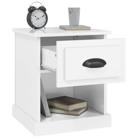 Comodino Bianco Lucido 39x39x47,5 Cm In Legno Multistrato - Foto 2